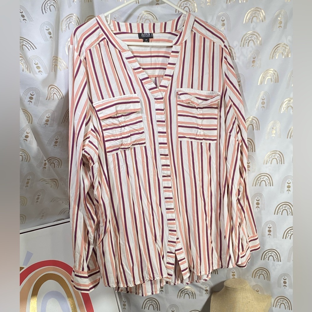 a.n.a Striped Button-Down Shirt - Red, Pink, White